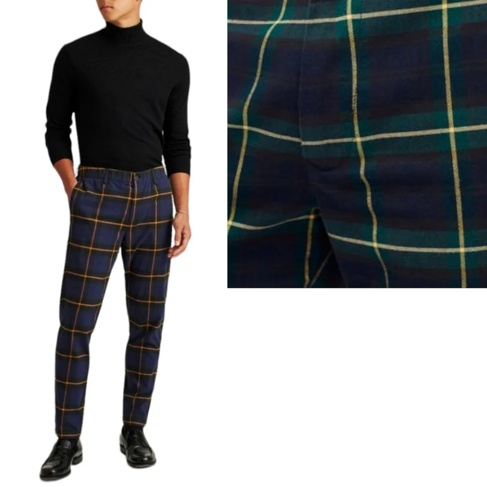 BONOBOS Plaid Golf Pants Trouser Straight Slim Leg Blue Green Yellow Men 30 X 26